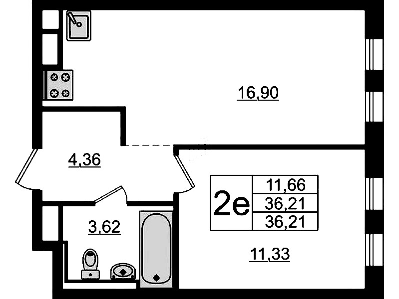 1-комнатная квартира 36.21 м², 11/12 эт., ЖК «Новые Лаврики»